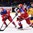 OSTRAVA, CZECH REPUBLIC - MAY 14: Russia's Nikolai Kulyomin #41 and Russia's Sergei Mozyakin #10 charge up ice with Sweden's Loui Eriksson #21 chasing during quarterfinal round action at the 2015 IIHF Ice Hockey World Championship. (Photo by Richard Wolowicz/HHOF-IIHF Images)


